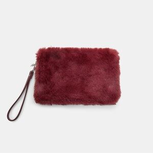 Stradivarius Faux Fur Clutch in Deep Red